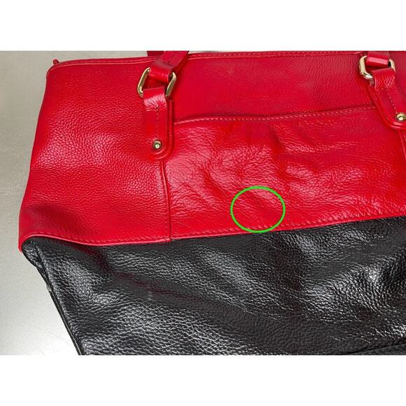 LR Brand Leather Tote Purse Handbag Red Black Top Handle - Picture 7 of 8